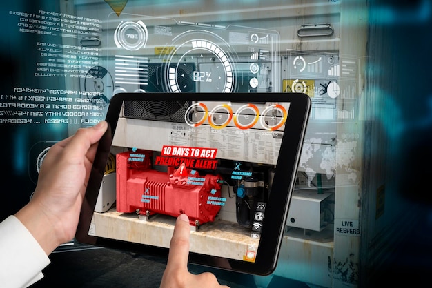 Ingenieur gebruikt augmented reality-software in slimme fabrieksproductielijn