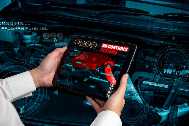 Ingenieur gebruikt augmented reality-software om delen van auto's te bewaken