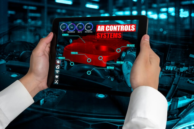 Ingenieur gebruikt augmented reality-software om delen van auto's te bewaken