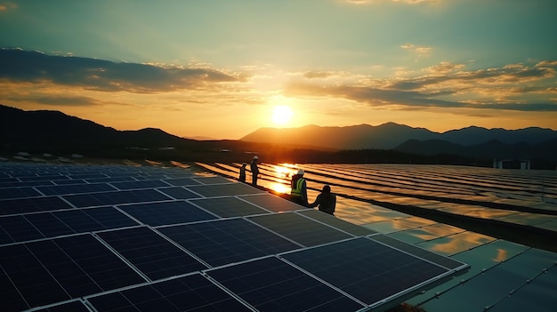 Ingenieur inspecteert zonnepanelen voor optimale efficiëntie in een moderne hernieuwbare energiecentrale