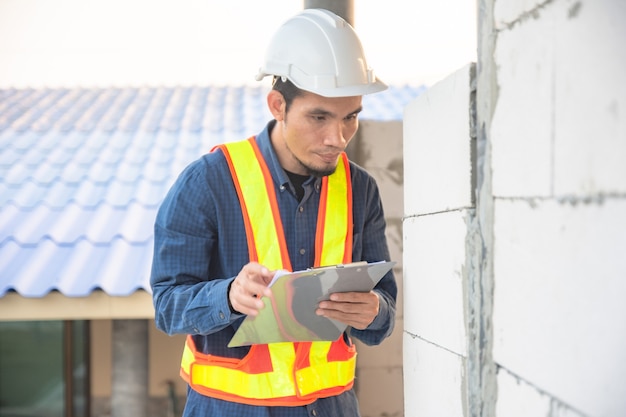 Ingenieur inspectie woningbouw kwaliteit ter plaatse onroerend goed project soft focus