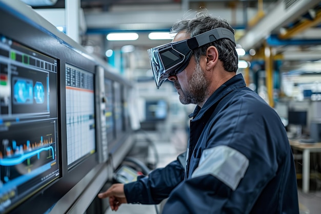 Ingenieur met AR in productie AI gegenereerd