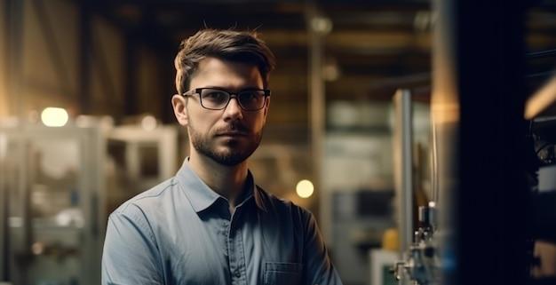 Ingenieur portret portret manager ingenieur werken met robotarmen in fabrieksingenieur programma