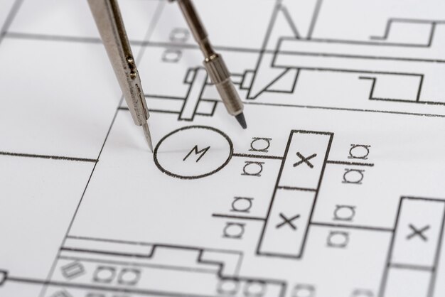 Ingenieur tekening op wit papier als oppervlak close-up