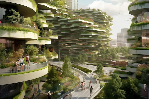 Ingenieur van Eco City Project Sustainable Mindset voorstelt een bloeiende stedelijke toekomst Generatieve AI