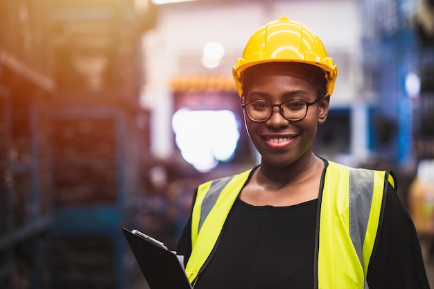 Ingenieur zwarte vrouwen werknemer Professionele vrouw aficaanse mechanisch onderhoudswerk in fabriek