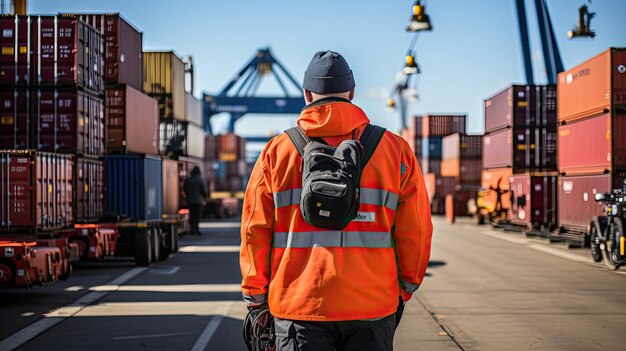 Foto ingenieurs voeren toezicht en controle uit in de vrachthaven