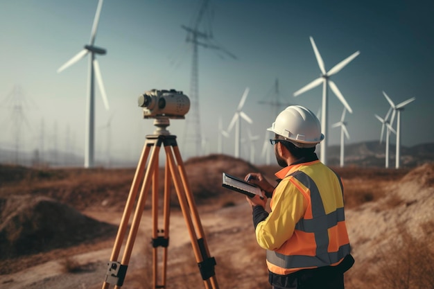 Ingenieurs waken over het werk van windturbines en virtuele data