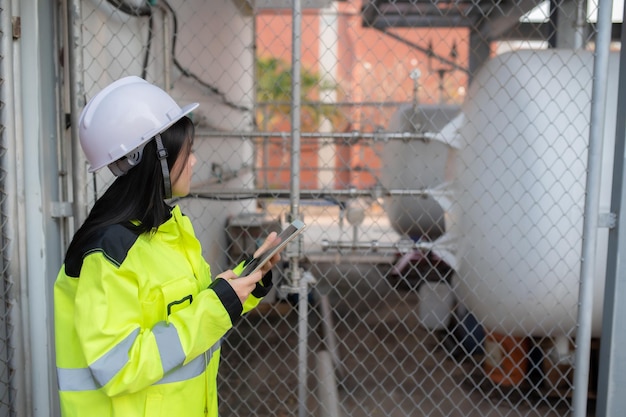 Ingenieurs werken om vloeibaar helium te houden preventief onderhoudsschema controlerenThailand mensen