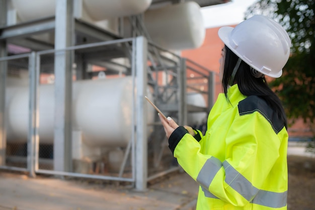 Ingenieurs werken om vloeibaar helium te houden preventief onderhoudsschema controlerenThailand mensen