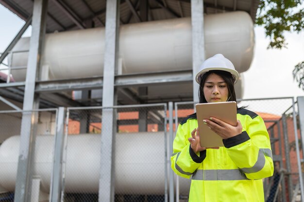 Ingenieurs werken om vloeibaar helium te houden preventief onderhoudsschema controlerenThailand mensen