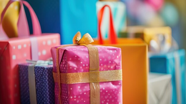 Ingepakte cadeautjes en cadeauzakjes creëren een gevoel van verwachting en plezier met de kopieerruimte