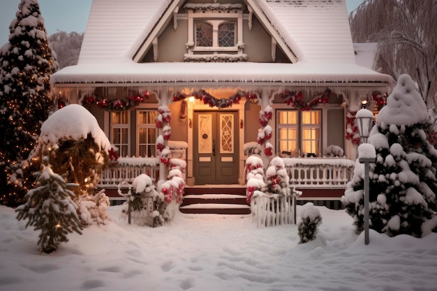 Ingericht huis van buitenaf voor kerstsneeuw