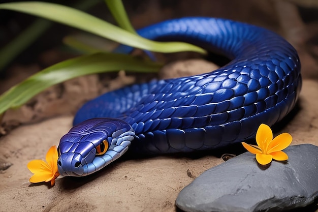 Ingewikkeld digitaal schilderij Zeldzame blauwe cobra saffraan in natuurlijke habitat