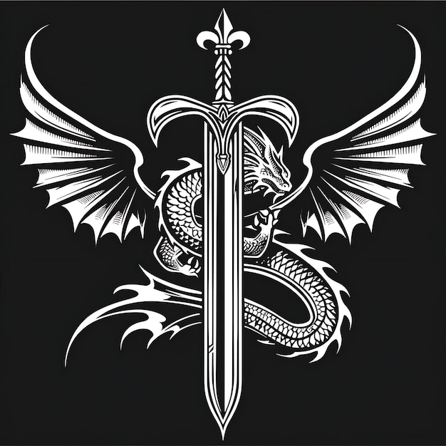 Ingewikkeld Dragon Knight Crest Logo met een Dragon Coiling Aro Creatief Logo Design Tattoo Outline