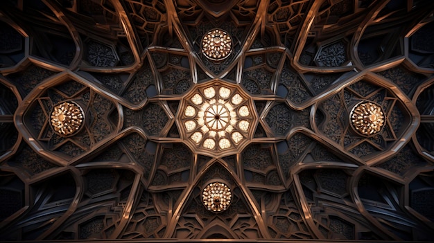 Ingewikkeld geometrisch plafondpatroon met een centraal cirkelvormig ontwerp