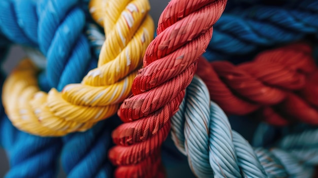 Ingewikkeld in een knoop geweven touwen creëren een boeiende achtergrond met een boodschap van eenheid