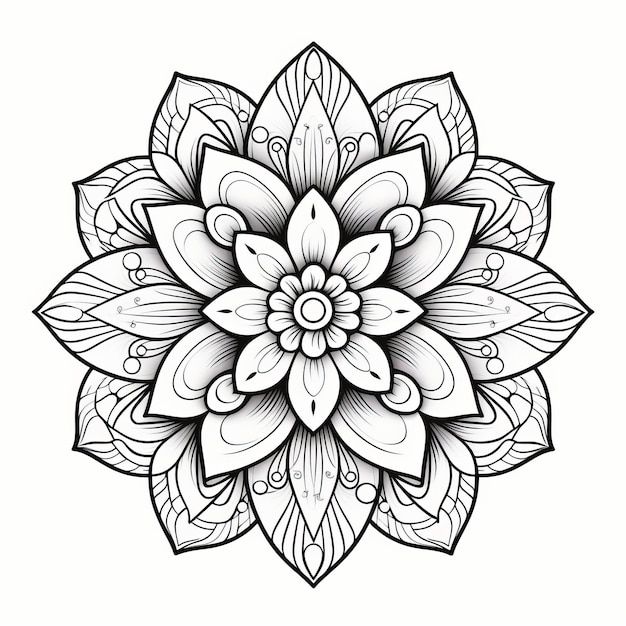 Ingewikkeld zwart-wit bloemen mandala kleurpagina