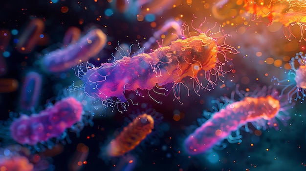Ingewikkelde digitale visualisatie van bacteriële cellen met geavanceerde generatieve AI-technieken