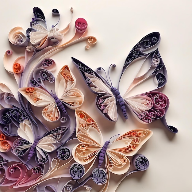 Ingewikkelde Quilled Paper Art Vlinders in droomende kleuren