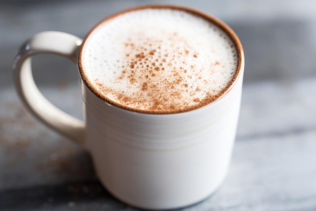 Ingezoomd schuimende hete koffie in een keramische mok