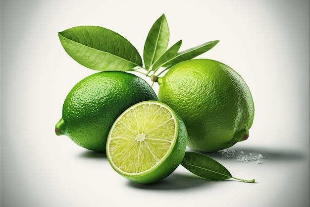 Ingredient for refreshing cocktails in form of green lime on white