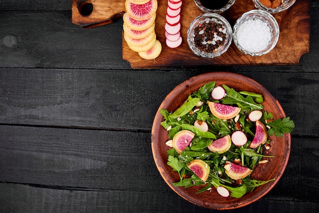 Ingredient and salad brown plate