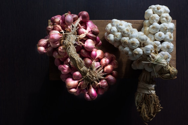 Ingrediënten van Thais Voedsel. Knoflook, Kleine Thaise rode uien