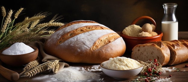 Ingrediënten voor het maken van brood zijn meel, eieren, olie en zout