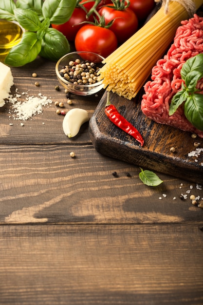 Ingrediënten voor spaghetti Bolognese