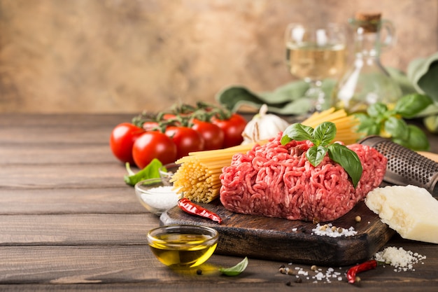 Ingrediënten voor spaghetti Bolognese