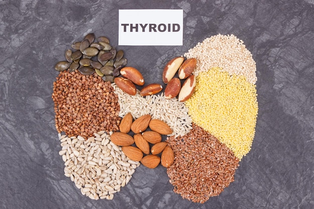 Ingredients as best nutritious food for healthy thyroid Natural eating containing vitamins and minerals