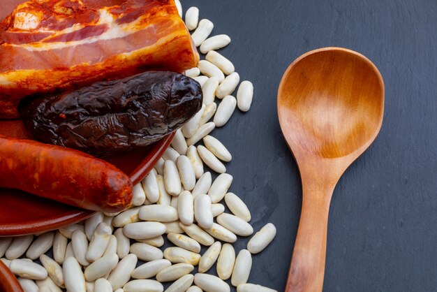  Ingredients for Asturian fabada, typical dish of Asturias (Spain)