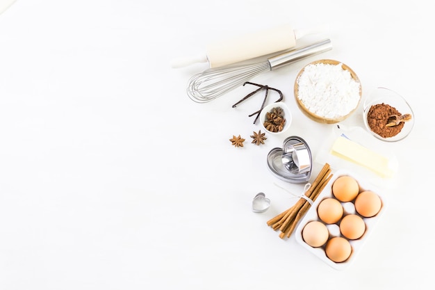 Photo ingredients to bake sugar cookies for valentines day.