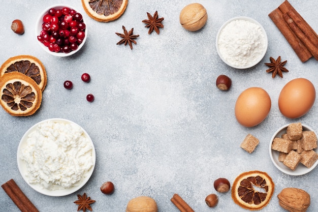 Ingredients for baking cookies, cupcakes and cake