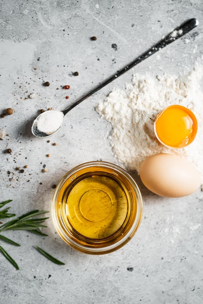 Ingredients for baking and cooking on the kitchen table