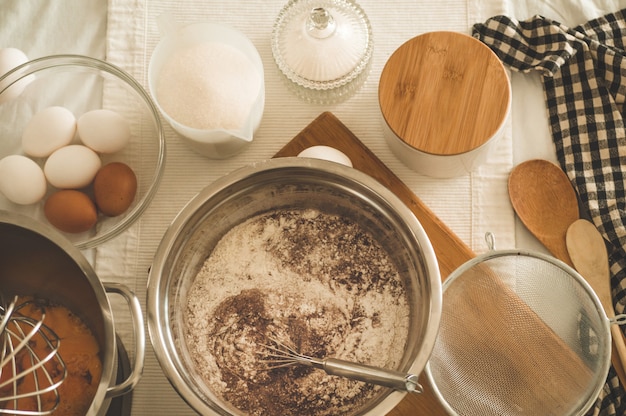 Ingredients for cooking chocolate cupcakes.