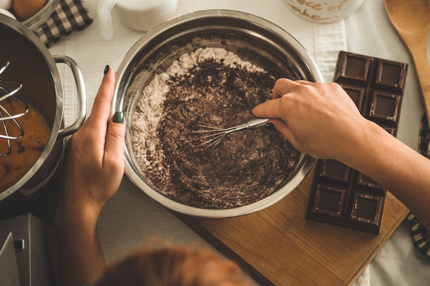 Ingredients for cooking chocolate cupcakes