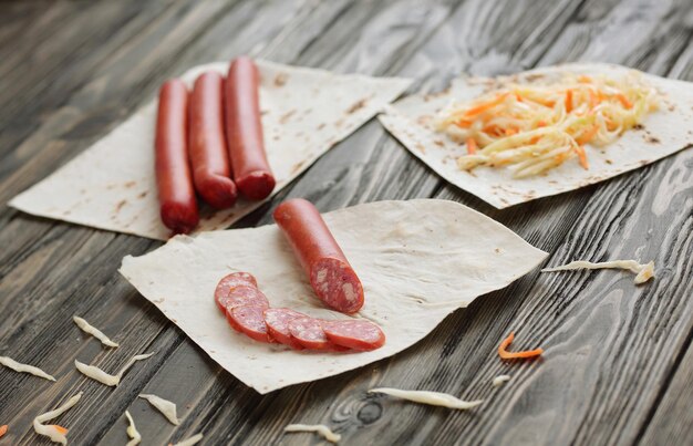 Ingredients for cooking homemade Shawarma the concept of fast food