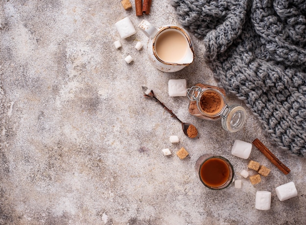 Ingredients for cooking hot chocolate or cocoa 