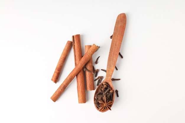 Ingredients for cooking mulled wine on white background