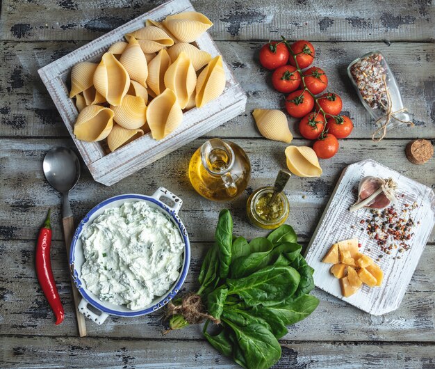 Ingredients for cooking pasta. 