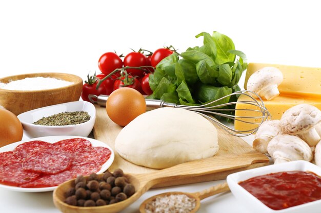 Ingredients for cooking pizza isolated on white