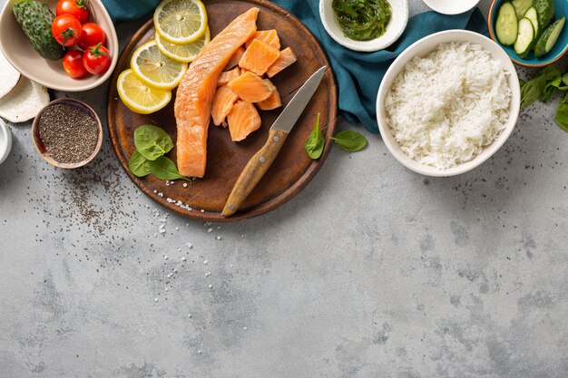 Ingredients for cooking poke bowl