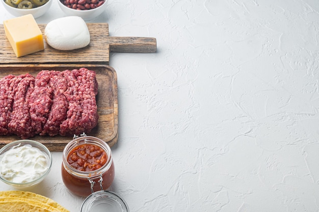 Ingredients for cooking quesadillas, on white 