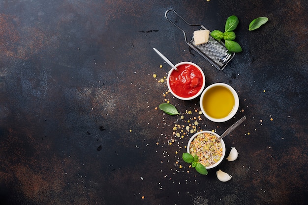 Ingredients for cooking vegetarian mix of legumes