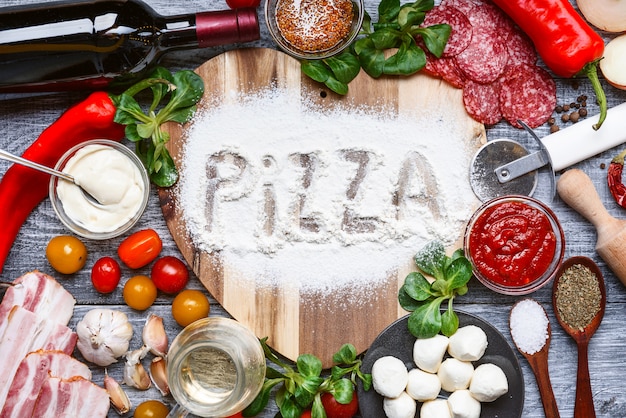 Ingredients for delicious Italian traditional pizza