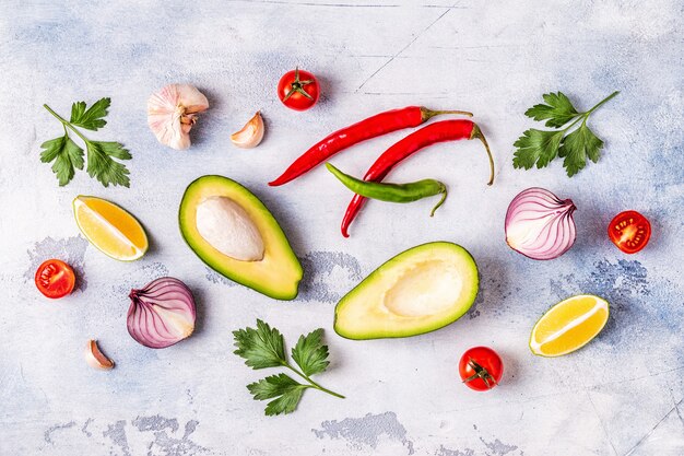 Ingredients for guacamole closeup