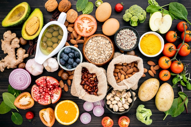 Ingredients for the healthy foods selection. 