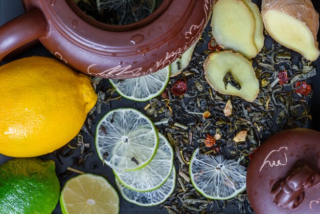 Ingredients for healthy ginger beverage.